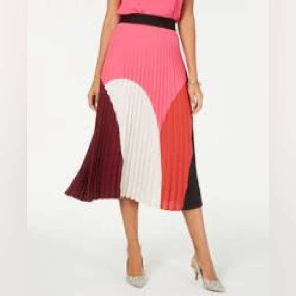 Mod Colorblock Midi Pleated Skirt Ballet Retro Vintage Vibe Alfani Med  Pink Red - Picture 13 of 13